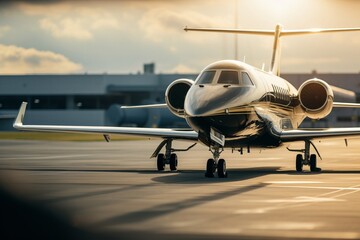 luxury private jet airplane on the ground - obrazy, fototapety, plakaty
