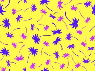 Fototapeta na wymiar Colorful palm trees seamless pattern. Tropical jungle pop art style, exotic background for advertising, postcards, poster and banner. Vector illustration
