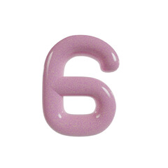 Round 3d glossy number vector. 6 Shiny pink yellow realistic texture surface.