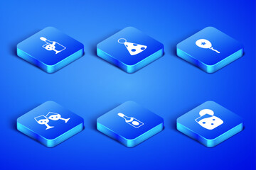 Set Cocktail, Champagne bottle, Glass of champagne, Party hat and Balloon with ribbon icon. Vector