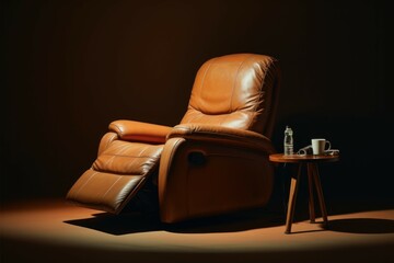 Recliner brown leather furniture. Generate Ai