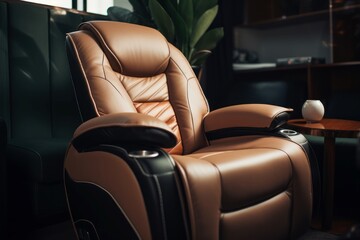 Recliner brown leather luxury. Generate Ai