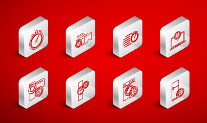 Set line Refrigerator setting, Video camera, Stopwatch, Laptop, Washer, Wrist and icon. Vector