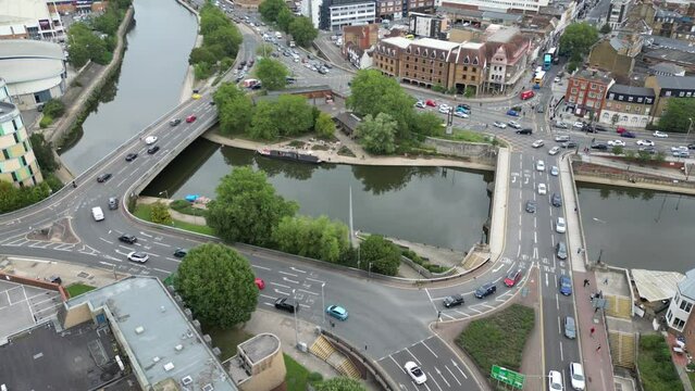 drone aerial view of the city Maidstone in England