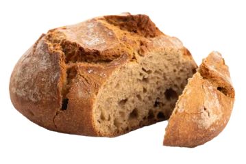 Gordijnen PNG, Round dark bread with cracked baked crust © Nataliya Schmidt