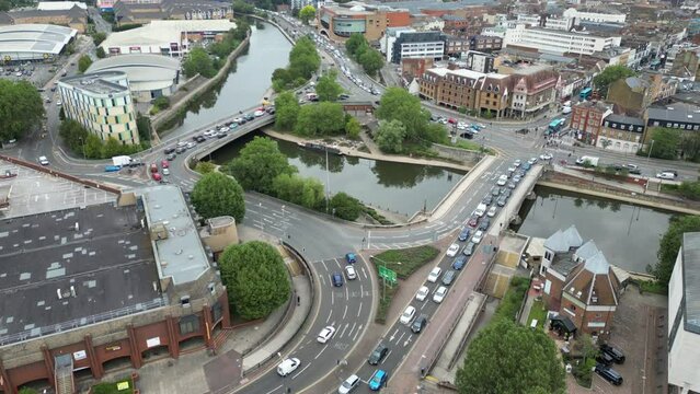 drone aerial view of the city Maidstone in England