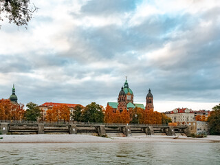 Munich, Germany - 10 10 2022: View of Evangelical Lutheran Church of St. Luke from other side of...