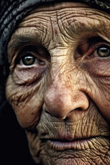 An elderly woman, her face etched with lines of wisdom and experience.generative ai