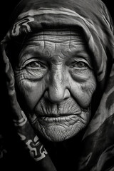 An elderly woman, her face etched with lines of wisdom and experience.generative ai
