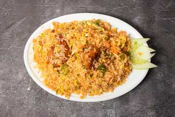 Prawn Fried Rice pulao biryani served in dish isolated on background top view of bangladesh food