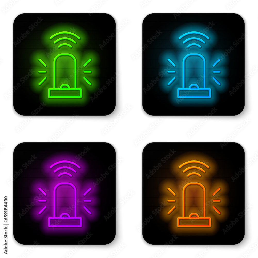 Poster glowing neon line smart flasher siren system icon isolated on white background. emergency flashing s