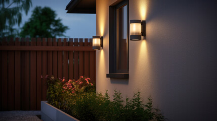 Close up view of outdoor led waterproof solar lamp with motion sensor.