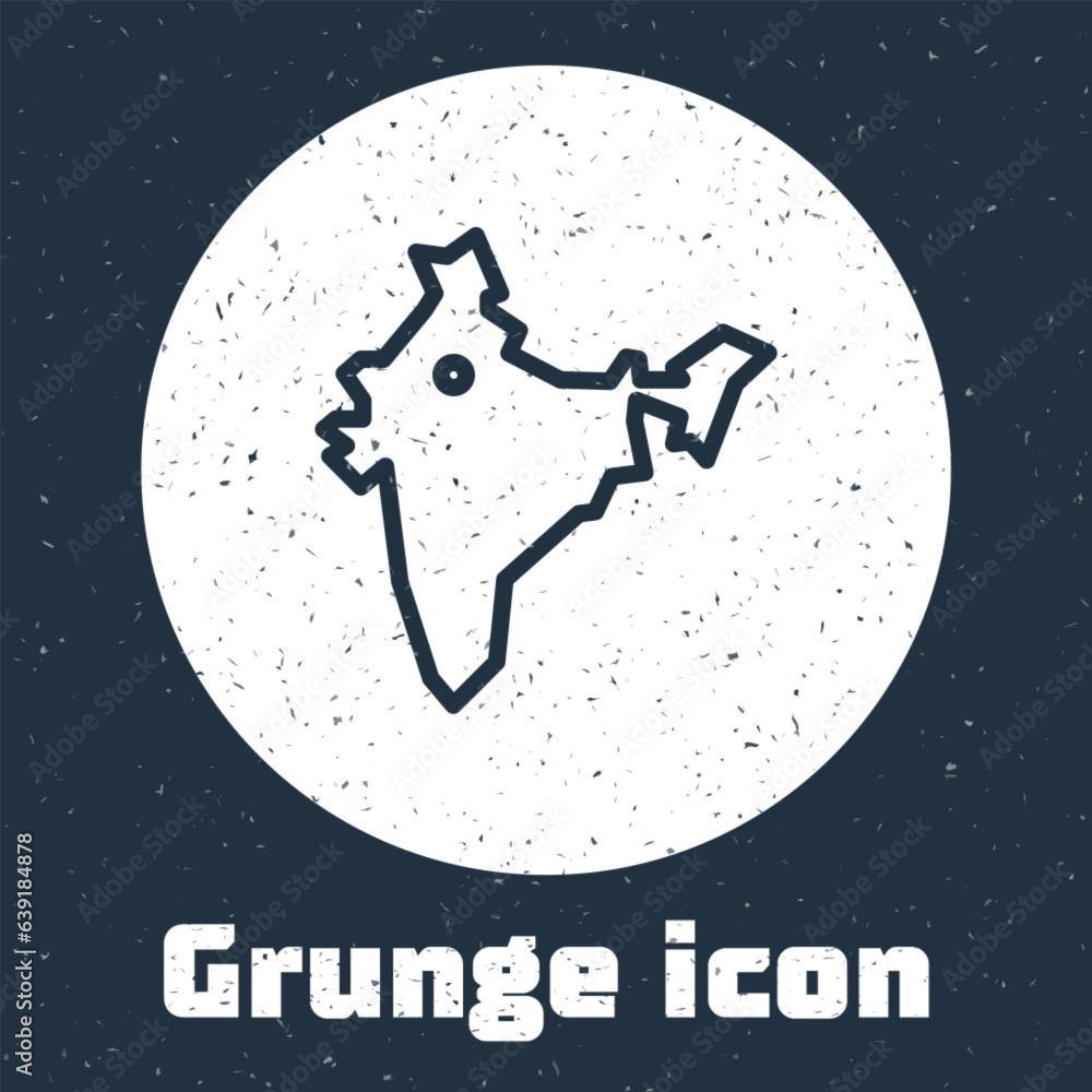 Sticker Grunge line India map icon isolated on grey background. Monochrome vintage drawing. Vector