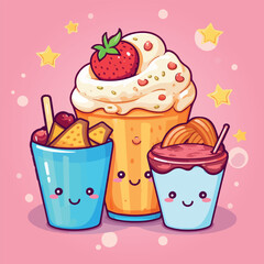 Kawaii food cartoon flat vector illustration with isolated background