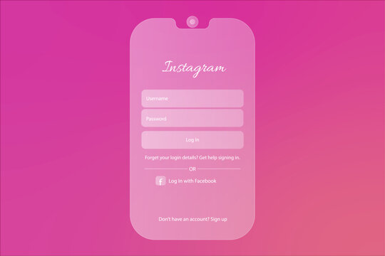 Glass effect login page. Mobile app login and signup UI concept. Free Vector. Facebook, Instagram login pages Glassmorphism vector concept.