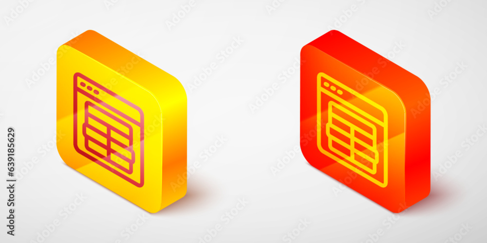 Poster isometric line mysql code icon isolated on grey background. html code symbol for your web site desig