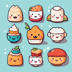 Kawaii food cartoon flat vector illustration with isolated background