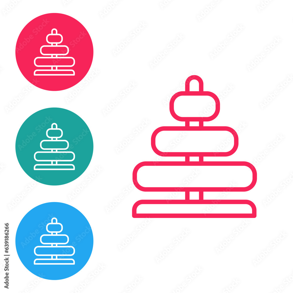 Poster red line pyramid toy icon isolated on white background. set icons in circle buttons. vector