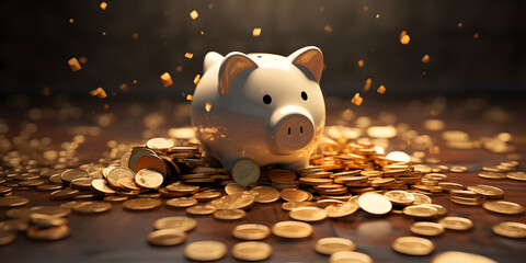 A piggy bank with coins flying around