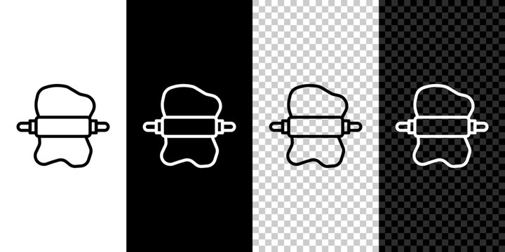 Set line Rolling pin on dough icon isolated on black and white, transparent background. Vector