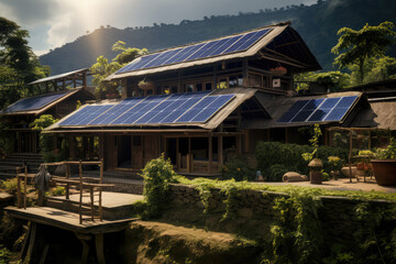 Fototapeta na wymiar a traditional house with solar panels, generative AI