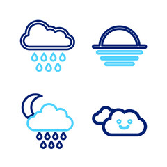 Set line Cloud, with rain and moon, Sunset and icon. Vector
