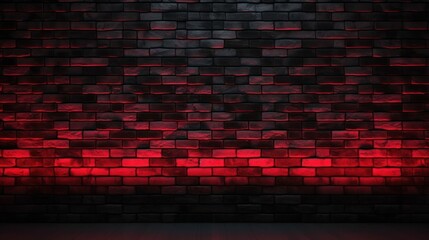 Urban artistry: A textured black brick wall with vibrant red neon, creating a striking, grunge-inspired backdrop for modern design