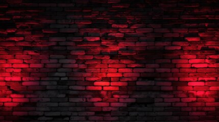 A striking urban composition featuring a black brick texture wall adorned with vibrant red neon...