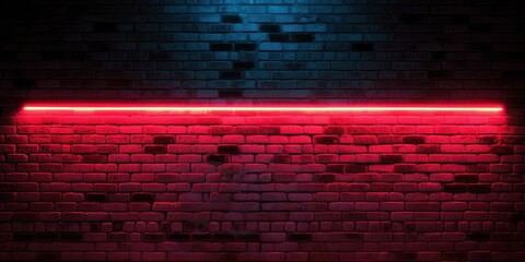 Glowing red neon lights on a dark urban brick wall – vibrant nightlife, modern cityscape, and energetic urban atmosphere