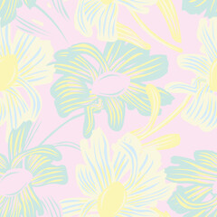 Fototapeta na wymiar Pastels Botanical Floral Seamless Pattern Design