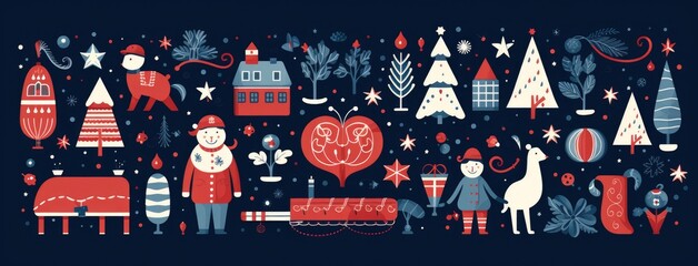 Christmas collection Xmas symbols and decorative elements. Holiday pattern. Generative AI