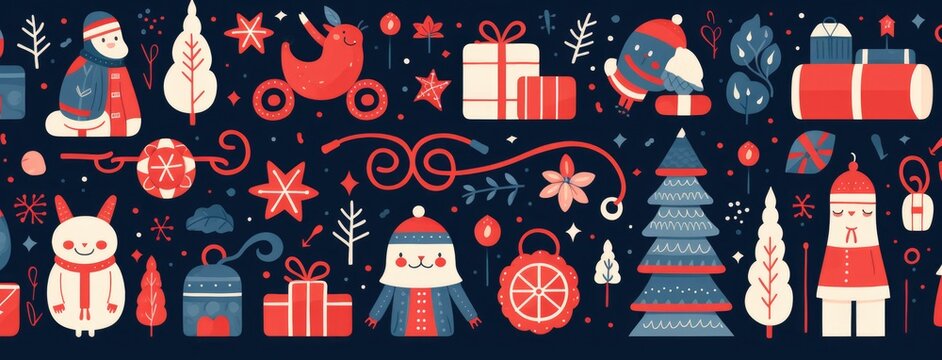 Christmas collection Xmas symbols and decorative elements. Holiday pattern. Generative AI