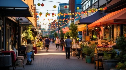 Obraz premium Vibrant market ambiance thrives along an urban street 