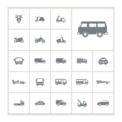Car icon set with mini van, motorcycle, bus