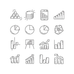 chart line icon set with pie chart, japanese candle