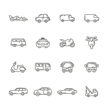 Car line icon set with motorcycle, bus line icons