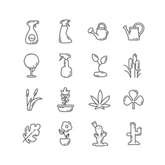 plant line icon set with cactus, reed, leaf