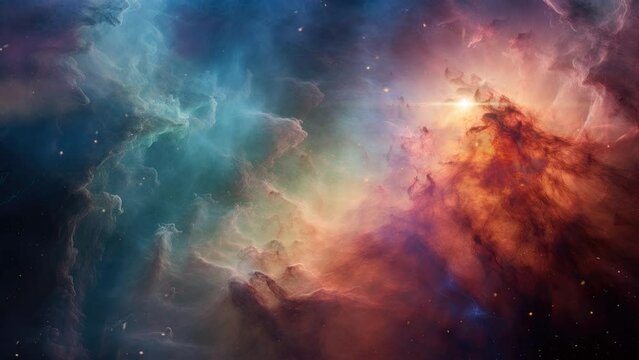 Stellar nursery footage reveals, amidst vibrant gas and dust, stars birth, showcasing cosmic artistry