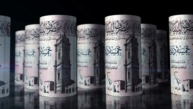 Libya money Libyan Dinar money rolls loop 3d animation. Camera moving in front of the LYD rolling banknotes. Seamless loopable concept of economy, finance, business and debt.