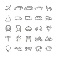 transport line icon set with train, plane, car