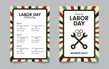 Labor day activity invitation layout template, weekend activities a4 poster or flyer design, vector illustration eps 10