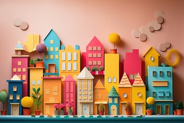 Obraz na płótnie Canvas miniature colorful cardboard buildings and trees