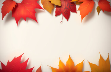arranged autumn leaves in white background with copy space ai generated