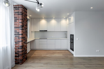 Modern bright new kitchen in a newly renovated apartment