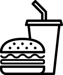 Cheeseburger and drink cup line icon as a diner symbol