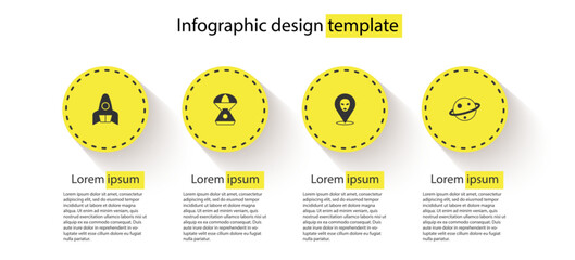 Set Rocket ship, Space capsule, Alien and Planet Saturn. Business infographic template. Vector