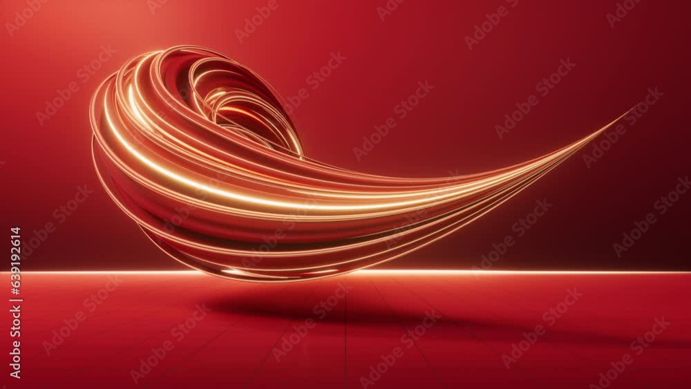 Poster flowing red geometry lines with ground, 3d rendering.