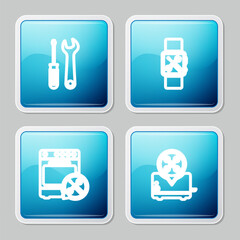 Set line Screwdriver and wrench, Smartwatch service, Oven and Toaster icon. Vector