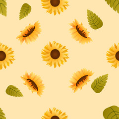 Sunflower seamless pattern.Yellow and Orange Color. Perfect ornament for fashion fabric or other printable covers