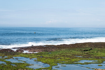 Sawarna beach,west Java,Indonesia, beautiful beach with coral reefs dotted with greenery 